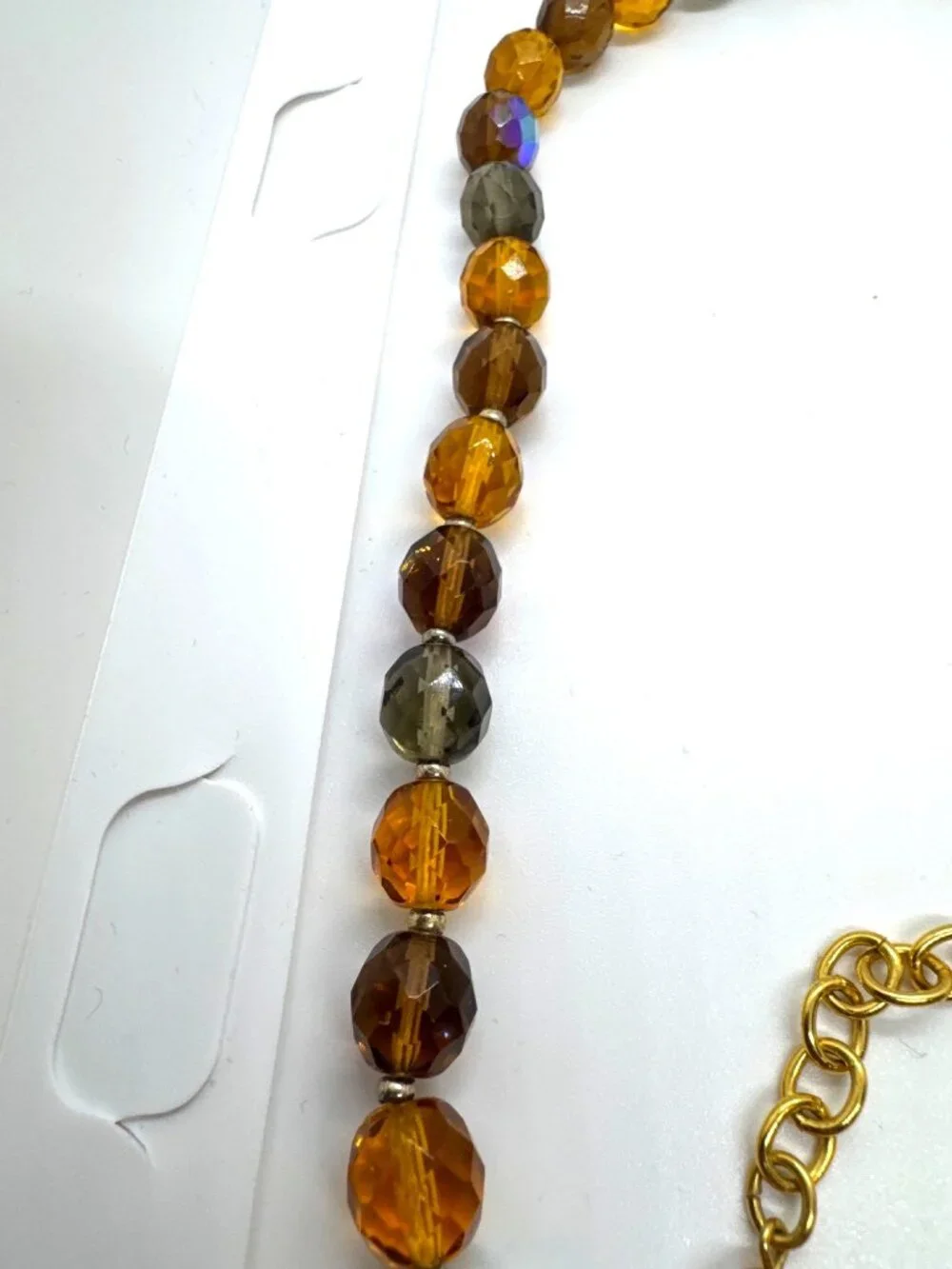 Joan Rivers Faceted Amber Glass Beaded Necklace Gold Tone Pendant Statement